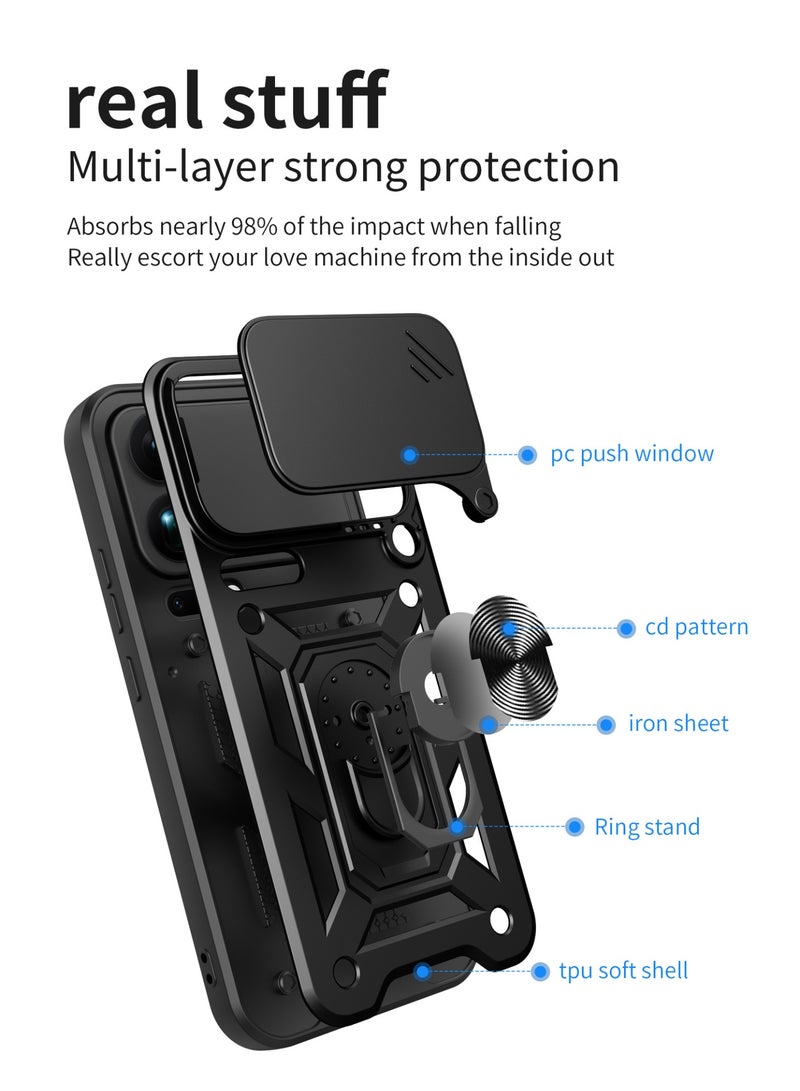 Cover for Xiaomi 17 Pro Max, Matte Texture Metallic Ultra Thin Shockproof PC Hard Silicone Case with Ring Holder and Sliding Camera Protection - Image 5